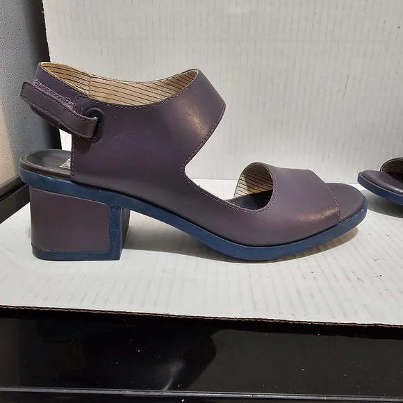 Camper Maude Violet purple Blue Mid Block Heel Retro Shoes Sandals Sz 40 - Picture 2 of 16